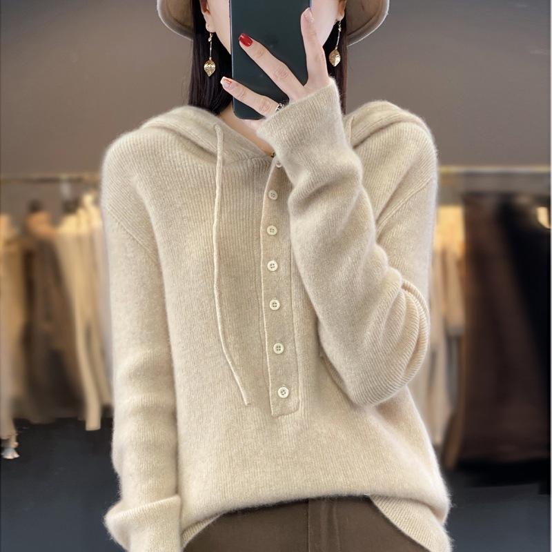 Autumn and Winter Women's Hooded Sweater Candy Color Single Breasted Hooded Knitted Base Sweater