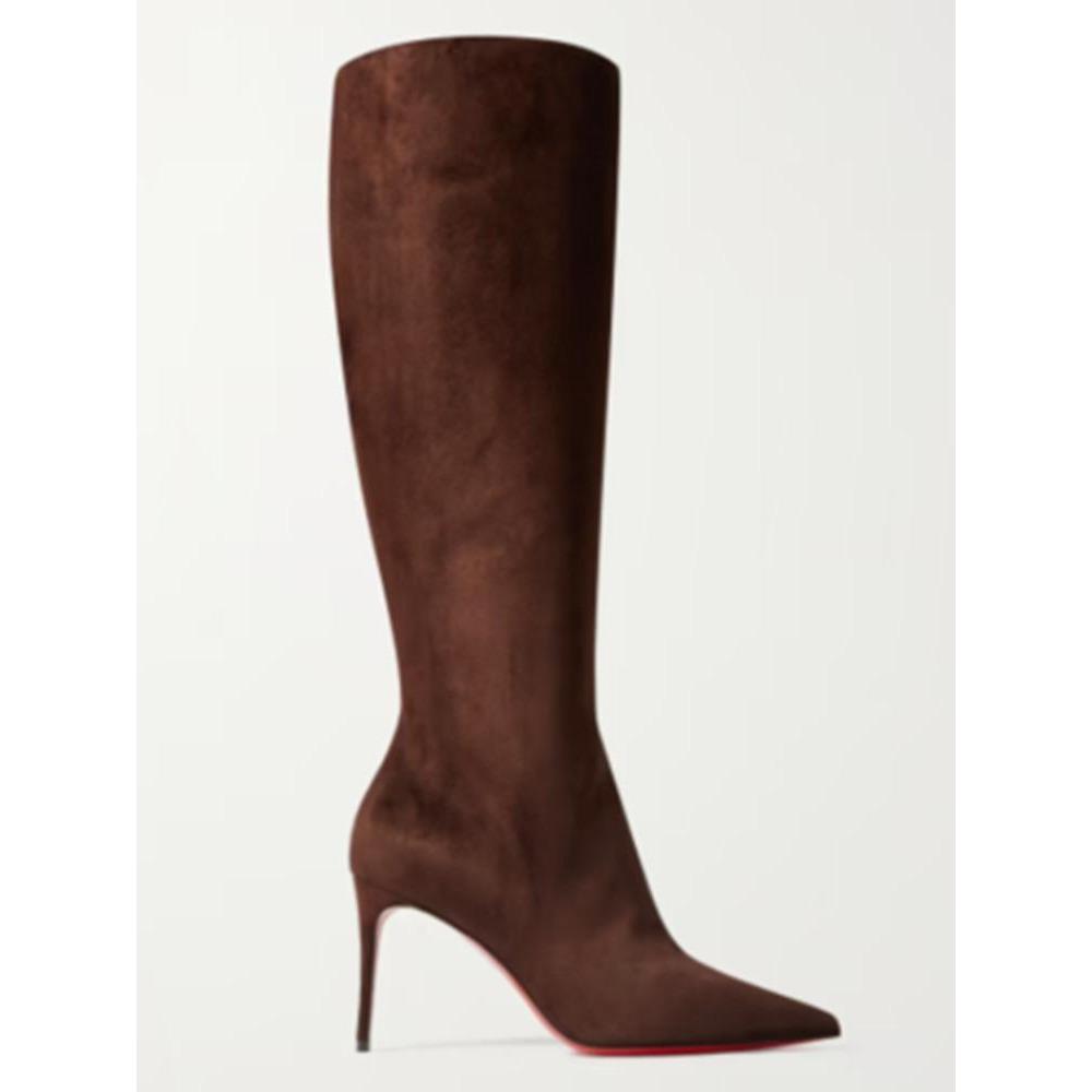 Herbst und Winter Damen Weidennagel Schlanker Absatz Stiefel Mode Roter Boden Spitze Seitlicher Reißverschluss Hoher Schaft Damen Kniehohe Stiefel