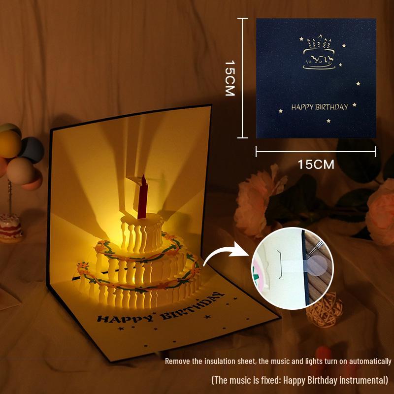 Biglietto di Buon Compleanno Luminoso 3D con Musica e Busta