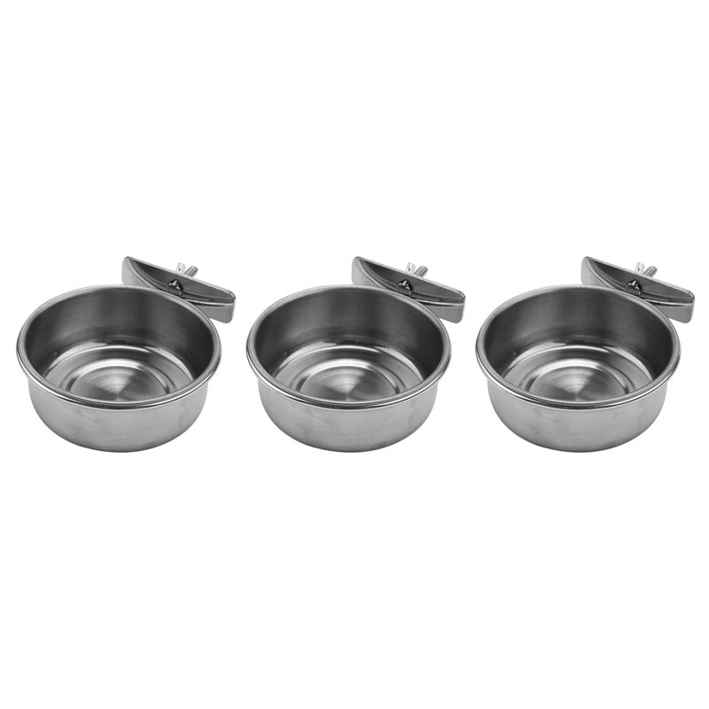 A25F-3-Piece Bird Feeder Cup Stainless Steel Parrot Feeder Cup Animal Cage Water Food Bowl S