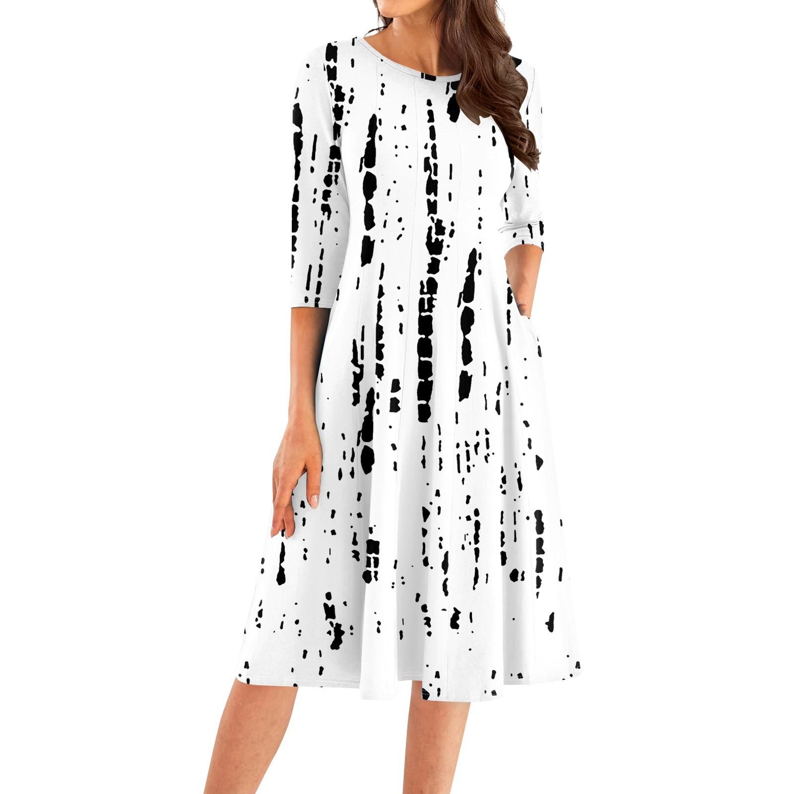 

Жіноча повсякденна модна сукня міді з круглим вирізом і рукавом три чверті XL білий