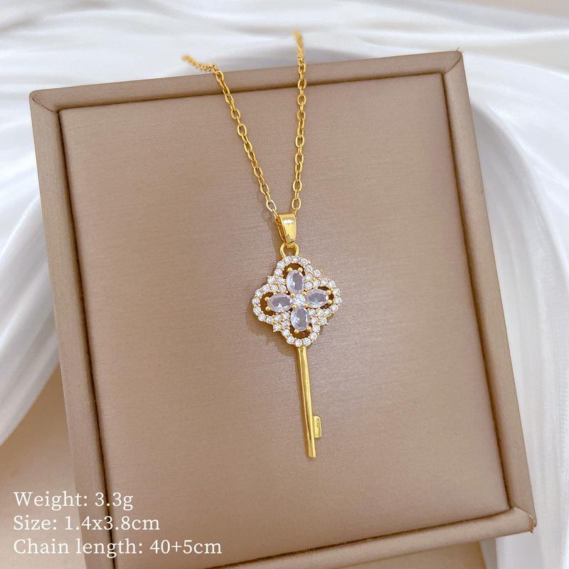 Kupfer-Mikro-Intarsien Leichter Luxus Mode Persönlichkeit Temperament Wunderschöne Voll-Diamant-Halskette Damen Vielseitige Schlüsselbein-Kette Titanstahl