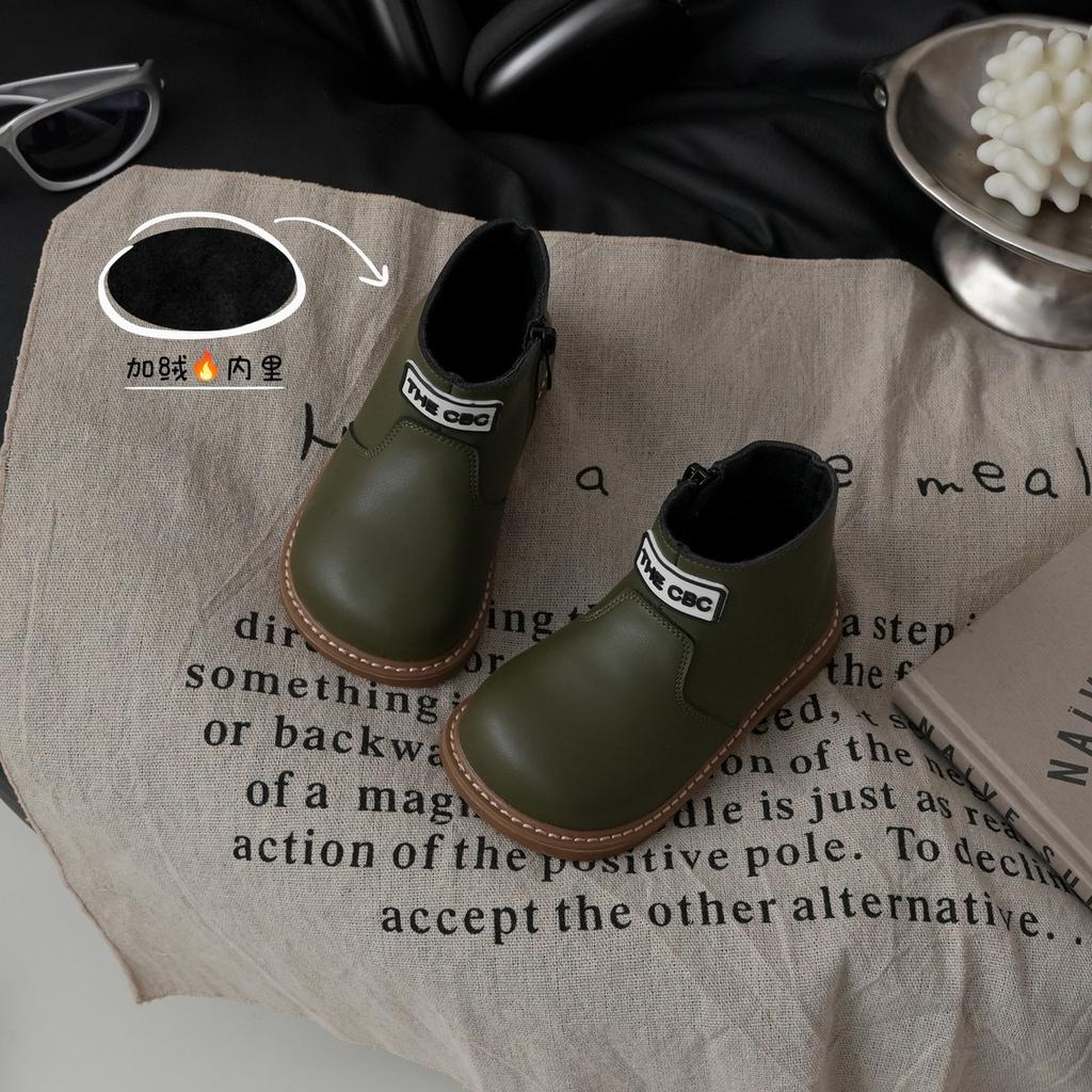 XSHX "Paris Simple" Children's French Leather Boots Boys and Girls Side Zipper Chelsea Boots [Wenzhou Shoes]