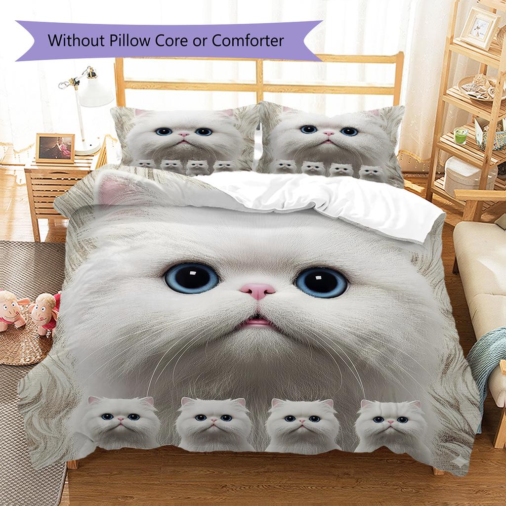 Persian Cat Pattern Bedding Quilt Set Quilt Cover Pillowcase Home Decoration Gift (1 * duvet cover + 2 * pillowcase, without core)
