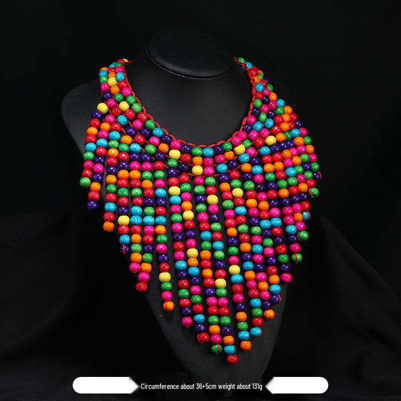 Handmade Bohemian Wooden Bead Necklace for Music Festivals and Vintage Style