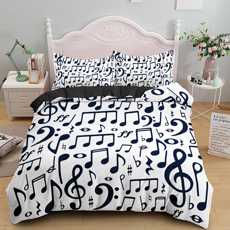 Music Notes Duvet Cover for BoysGirls Room Decor Rock Music Themed Comforter Cover Musical Pattern Bedding Set Full Queen Size