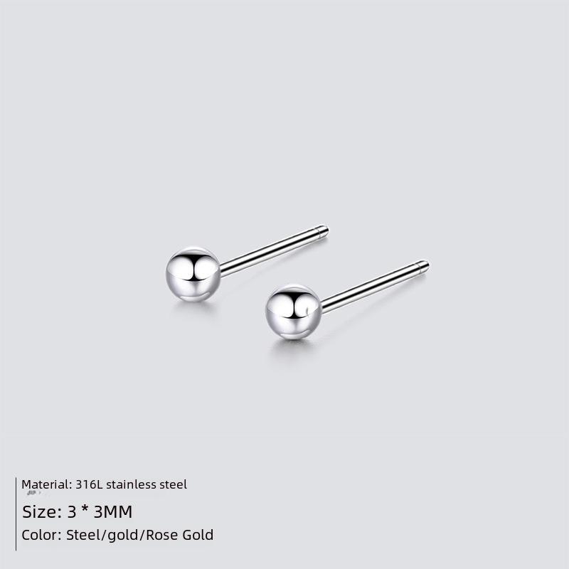 eManco Stainless Steel Round Bead Earrings - Simple Fashion Bean Design