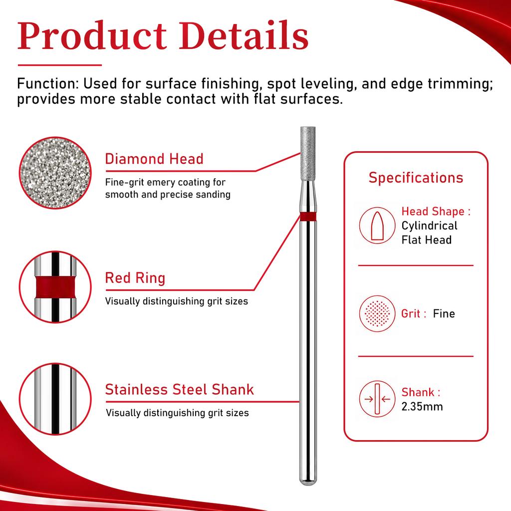 Cylindrical Bit Diamond Nail Drill Bit Set 10Pcs Nail Milling Cutters for Nail Surface Shaping Dead Skin Removal Fine Grinding Nail File Sets Home