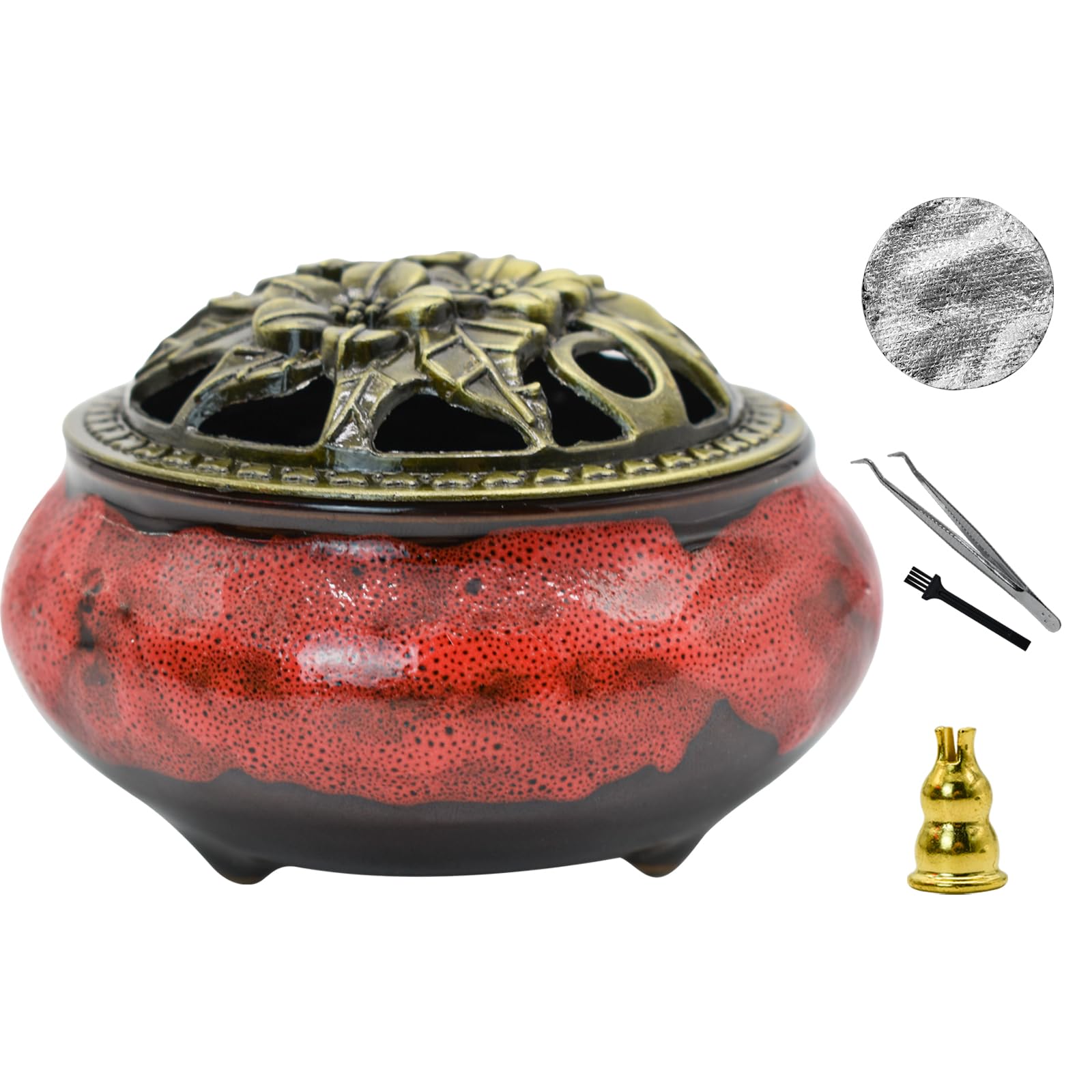 

MrMrKura Ceramic 5-Piece Incense Burner and Incense Holder Set with Lid, Gourd-Shaped, Stylish, Flame-Retardant Cotton and Incense Holder, Perfect