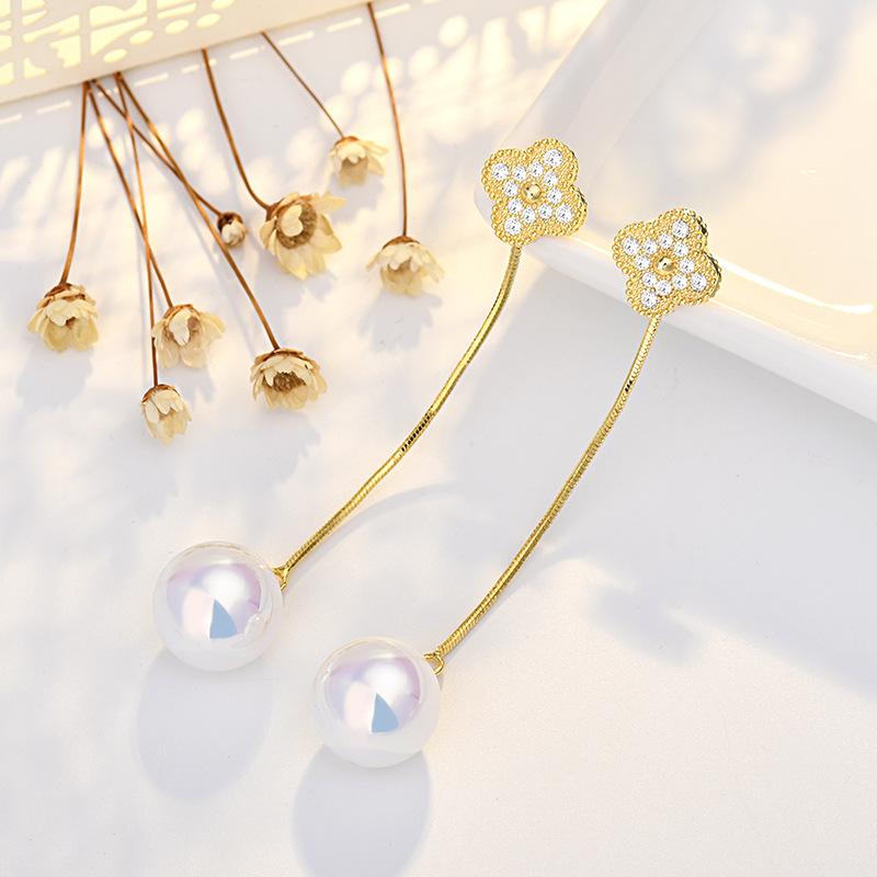 Meerjungfrau Vierblatt Krokodil Perlen Ohrringe Nadel Temperament Lange Ohrringe Einfache Ohrringe Quastenohrringe