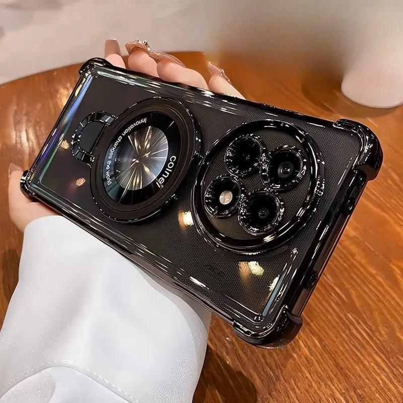 Case For OnePlus 13 13R ACE 5 Pro Airbag Ultra Transparent Plating Magnetic Bracket Case For OnePlus 13 Anti Fall Phone Caser