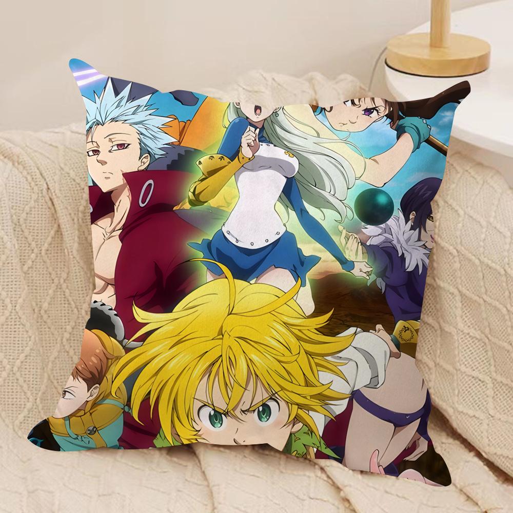 Anime 7 D-Deadly S-Sins Cushion Cover Silky Short Plush Invisible Zipper Dustproof Sofa Pillow Case For Home Decor