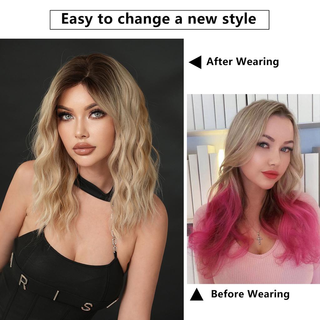 Gradient Blonde Small Lace Wig for Women - Short Curly Hair Natural Forehead Part, Voluminous Daily Quick Beauty, Fashion Full Cap