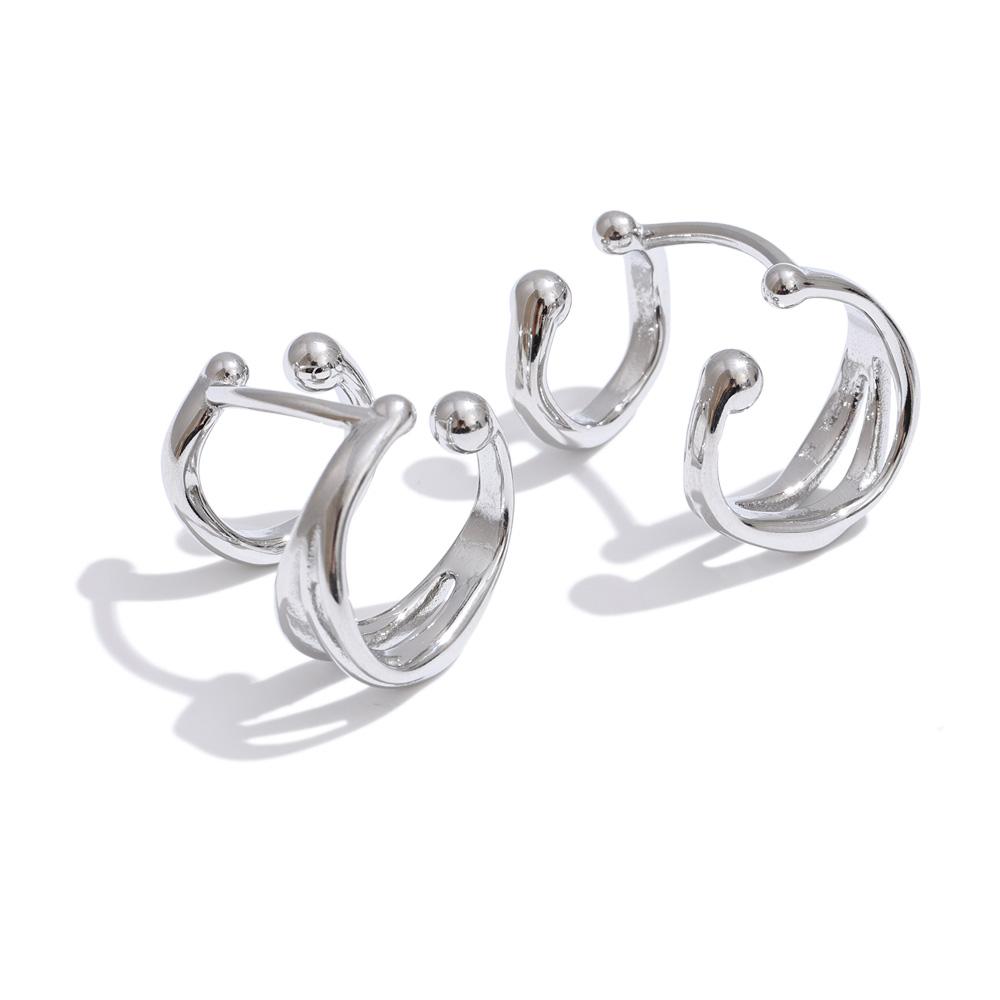 

Yhpup Personal Unisex Jewelry Non Piercing Stainless Steel Double-Layer Ear Clip Bone Earrings Waterproof Attractive Jewelry