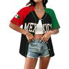 Women's Mexico Soccer Jersey Baseball Shirt Button Down Short Sleeve Lightweight Casual Top for Outdoor Sports and Daily Wear