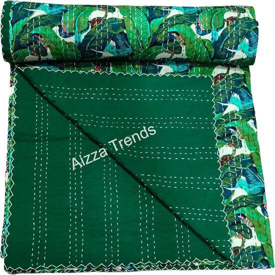 Aizza Trends Handmade Pure Cotton Printed Kantha Quilt  - Traditional Look Bed Spread Kantha Gudri - Vintage Hand Stitch Gudri