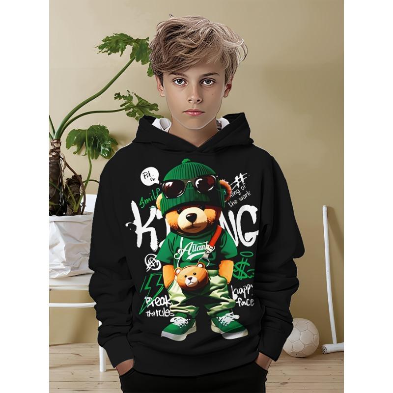 Ropa Infantil Niños Sudaderas con Capucha Manga Larga Oso Genial Estampado Ropa de Primavera Otoño para Niños Moda Exterior Ropa para Niñas Sudaderas