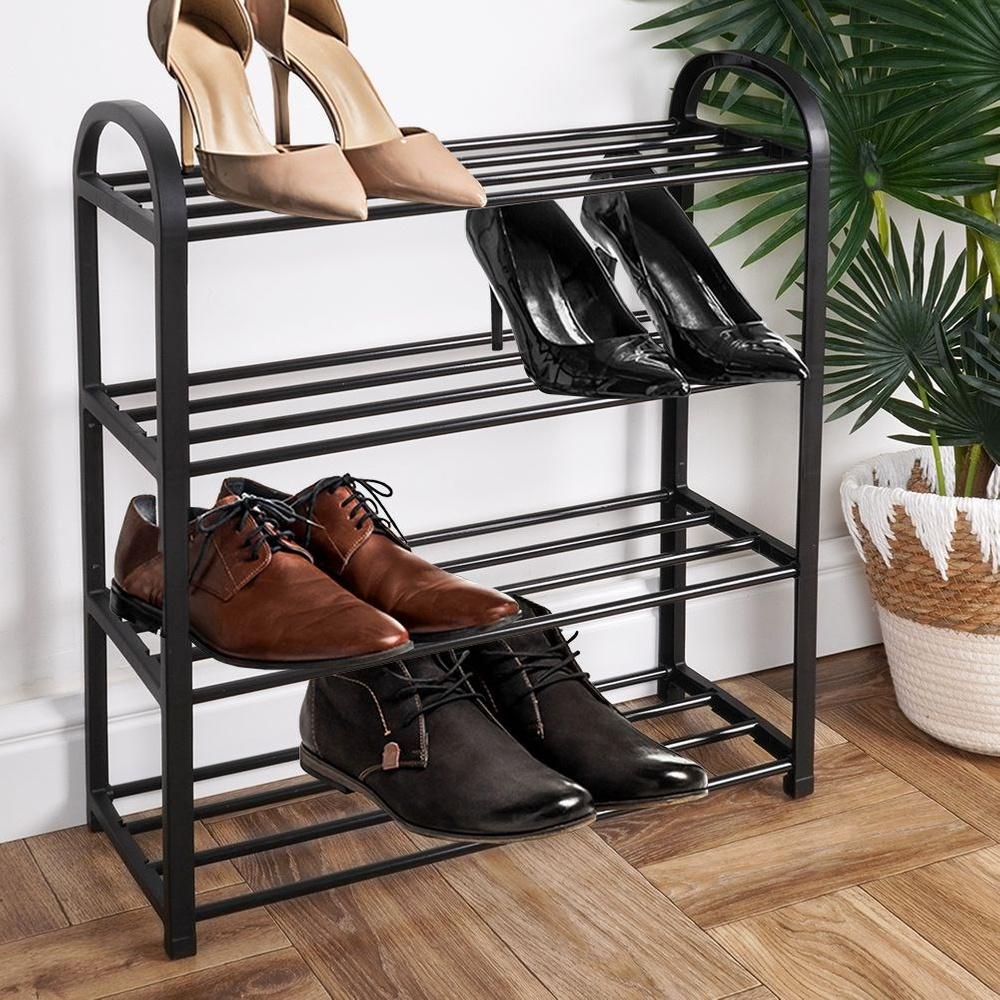 Zapatero de metal negro, 4 niveles, 49,5x18,5x56,5 cm