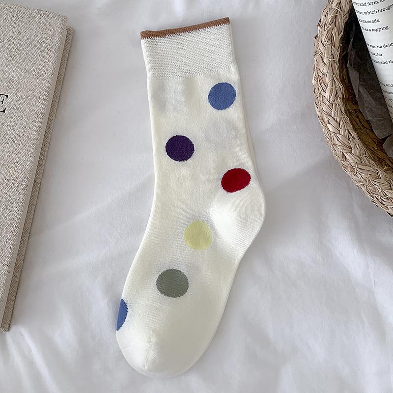 Socks Pure Cotton Polka Dot Stacking Socks Season Tide Cotton Boneless Sweat-Absorbing Deodorant Polka Dot Medium Tube Socks Women