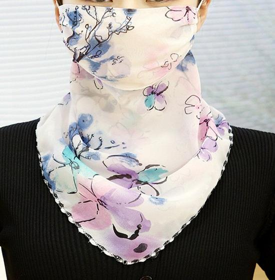Women's Ice Silk Breathable Windproof Face Veil & Triangle Scarf with Ear Loops - Lightweight Neck Gaiter for Outdoor Use