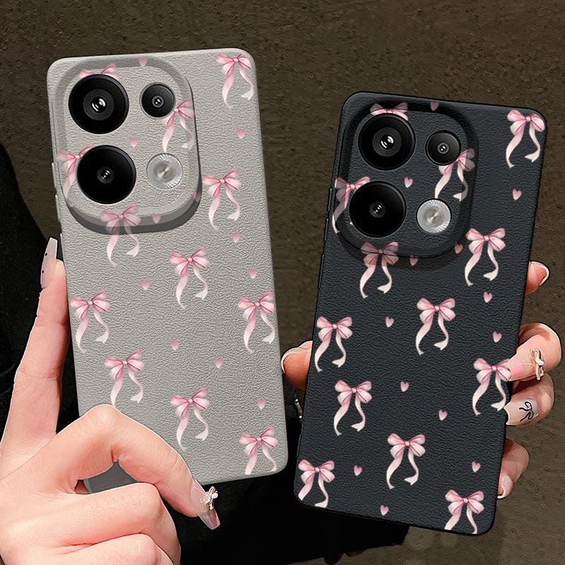 Bowknot Print TPU Weiche Leder Textur Fall Für Xiaomi 13T Pro Poco X6 M6 Redmi Hinweis 14 13 Pro 12 11 Objektiv Schutz Stoßfest Matte Schlank Telefon Abdeckung