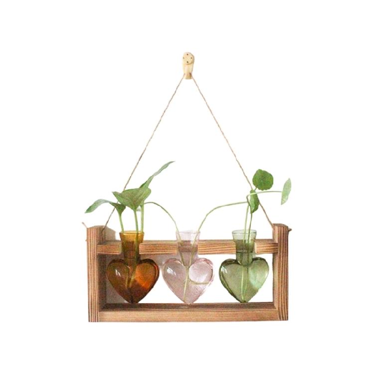 Heart Shape Glass Vases Propagation Station For Indoor Hydroponics Planter Plant Terrarium With Wooden Stand Home Decors
