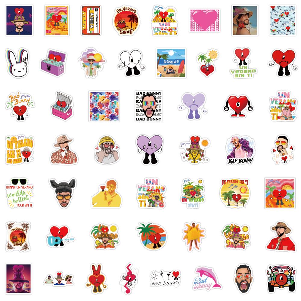 50 Sheets Bad Bunny Graffiti Stickers for DIY Notebook & Skateboard Decoration