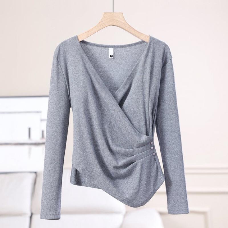 2025 Women's V-neck Long-sleeve Slim-fit T-shirt - Stylish Spring/Autumn Design