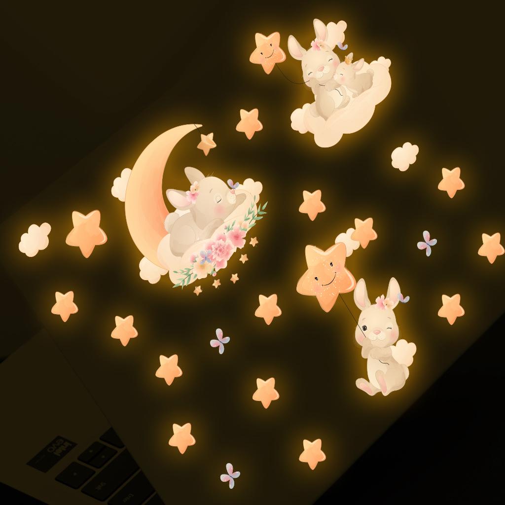 2025 Pink Rabbit Luminous Waterproof Removable Wall Sticker