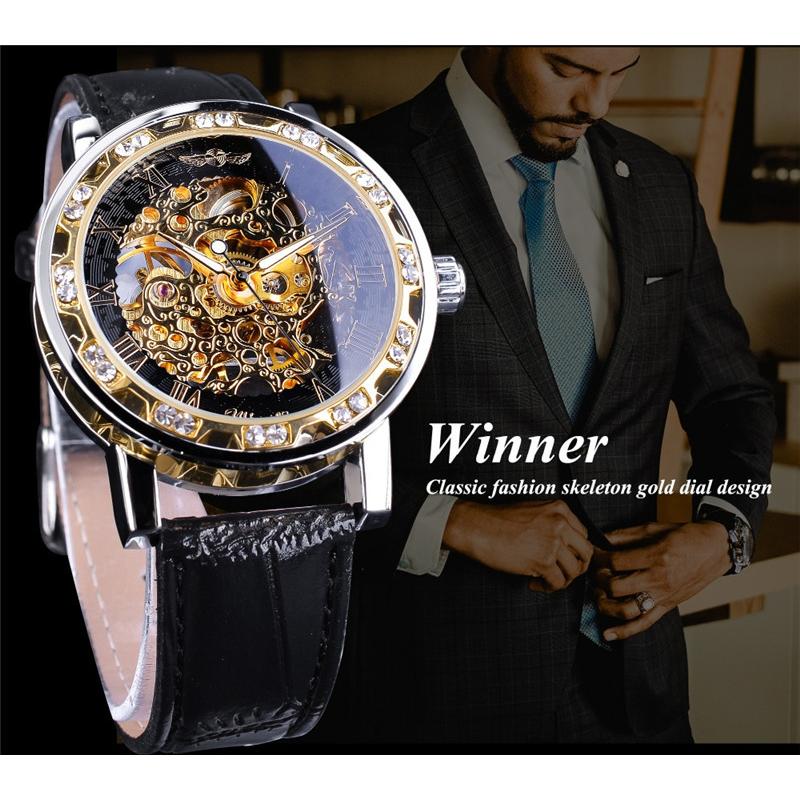 Montre WINNER Mode et Loisirs Classique Populaire Strass Creux Montre Mécanique Manuelle.