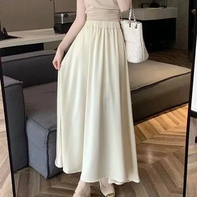 Spódnica z lodowego jedwabiu długa damska vintage solidna elastyczna talia spódnice w kształcie litery A eleganckie spódnice midi na przyjęcie kolacyjne damskie