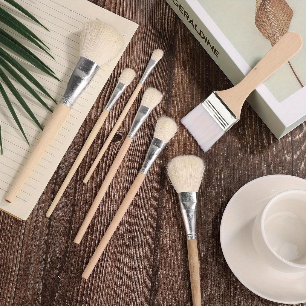 7pcs Acrylic Paint Brush Set Wooden Pottery Glaze Brushes Art Paintbrush Glaze Brushes Glaze Brushes Ceramic Watercolor Brushes Kit for Craft Painting