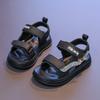 Children's open-toe beach shoes2026New Spring and Summer Rhinestone Girls' Sandals Cute Bear Velcro Children's Shoes