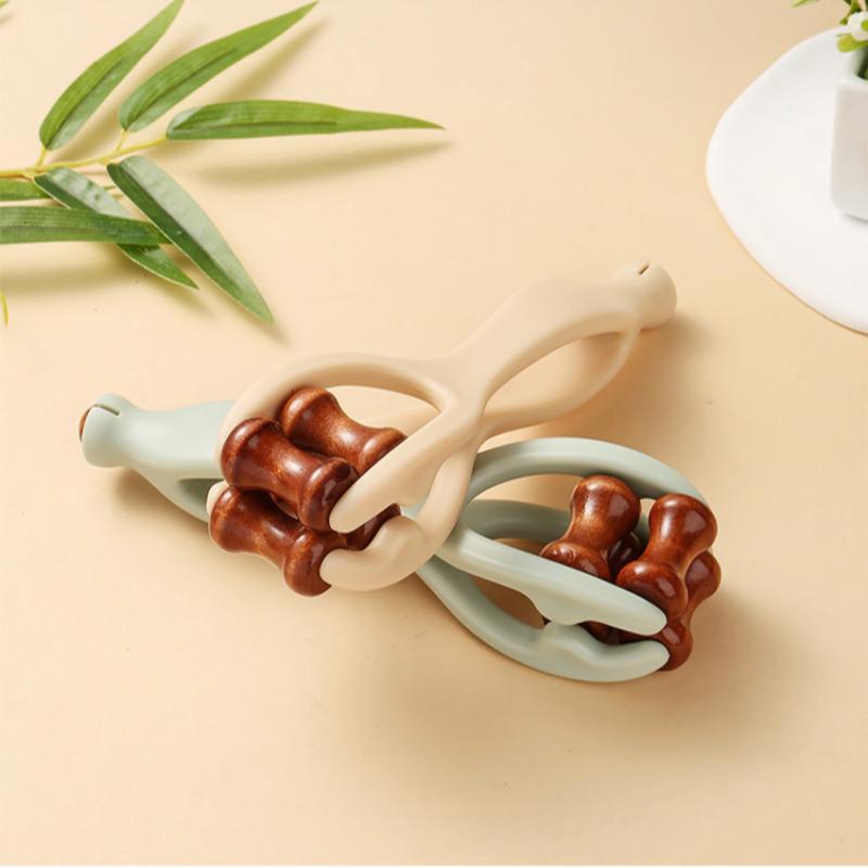 Role de Masaj pentru Degete din Lemn Masiv cu Role la 360 de Grade Design cu Clips Masajor pentru Degete Baton Acupunctură pentru Ameliorarea Meridianelor Mâinii