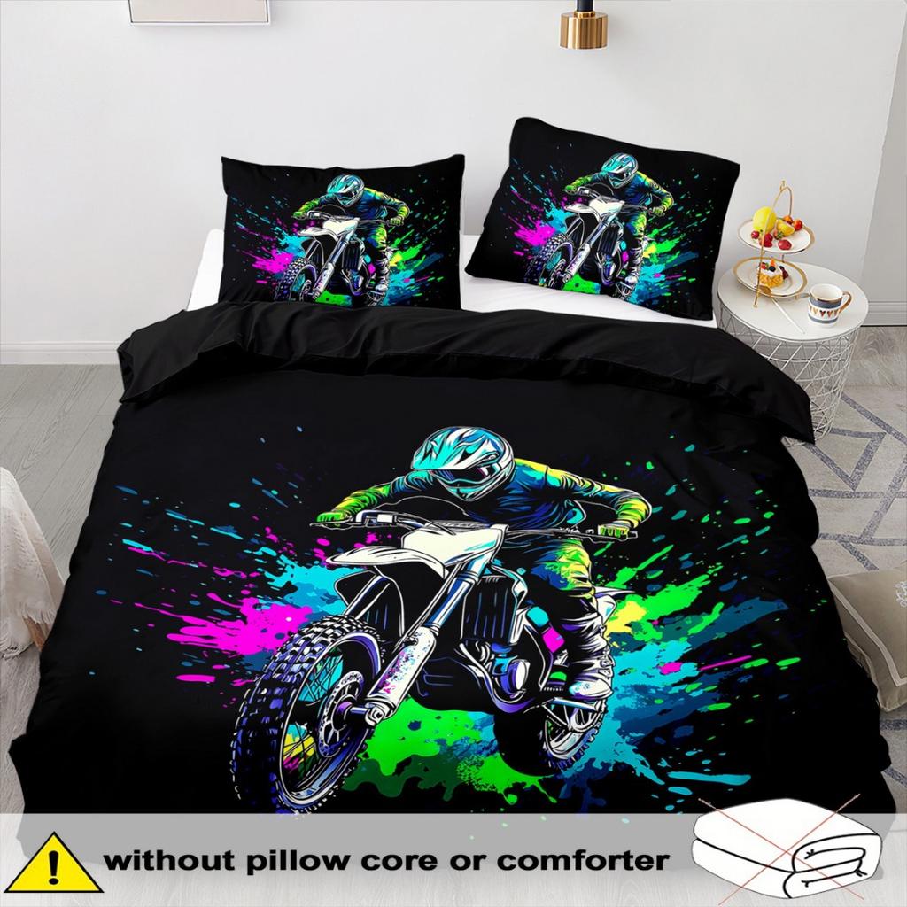 3pcs Cool Motorcycle Rider 3D Printed Bedding Set Comfortable Duvet Cover King Queen Twin Size Birthday Gift Bedroom Decoration