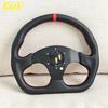 JDM D Shape Red Stitching Leather Steering Wheel Flat Dish Racing Sports Gaming Steering Wheel