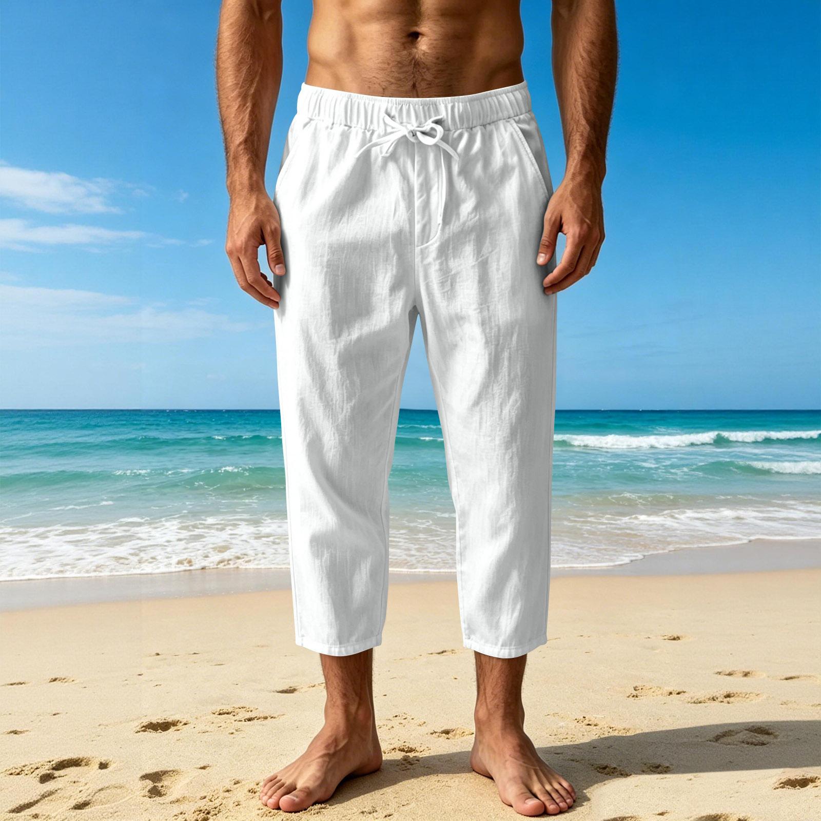 

Men s Summer Drawstring Pants Men s Casual Sports Beach Pants XL білий