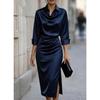 DICFY Women's Fashion Autumn Winter Solid Color Print POLO Neck Long Sleeve Casual Dresses