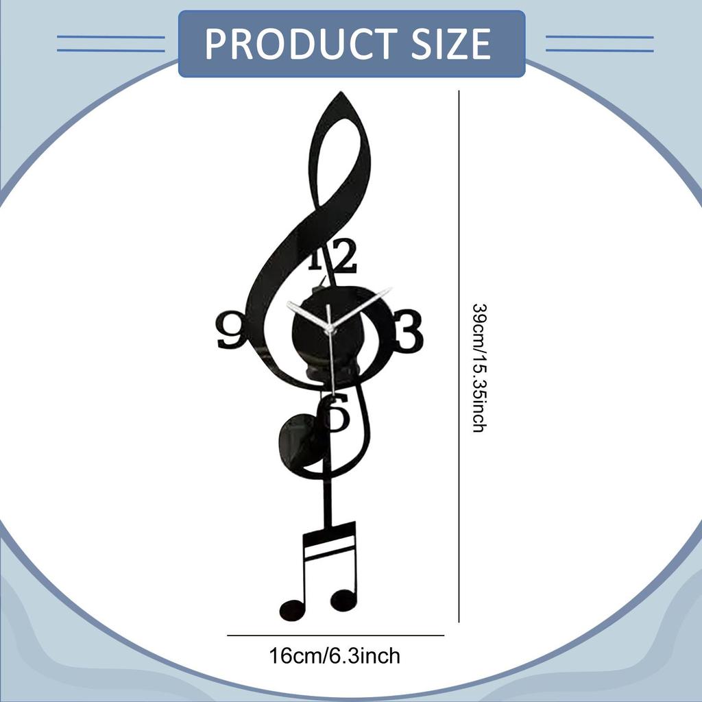 Music Note Wall Clock Gift Acrylic Arabic Numerals Music Note Art Silent No Ticking for Kid’S Room Bedroom Kitchen School Office