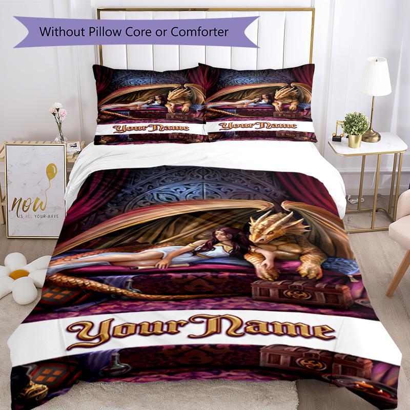 Gothic Illustrations Customize Your Name Bedding Set Breathable Duvet Cover with Pillowcases Home Decoration Birthday Gift