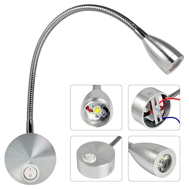 Flexible Gooseneck Arm Reading Light Wall Mounted 360 Degree LED Bedside Light