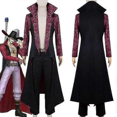 Dospělý mužský anime cosplay kostým Dracule Mihawka s halloweenským karnevalovým party pláštěm a kalhotami
