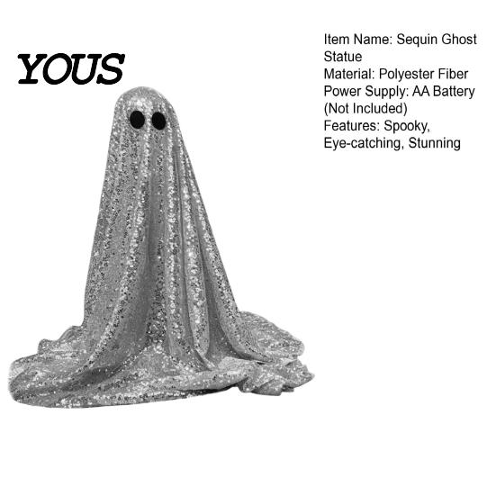 Decorative Ghost Sculpture Halloween Decoration, Outdoor Shiny Figurine with Sequin Cloth, Light Collectible Up Spooky for Parties, Lawn, Porch Decor