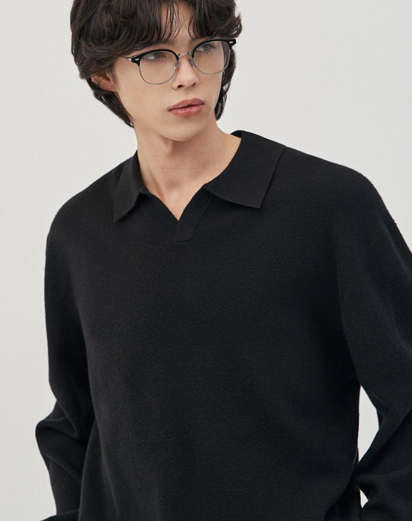 WORK ON BODY OFF Verno Semi-Overfit Collared Knit [Black]