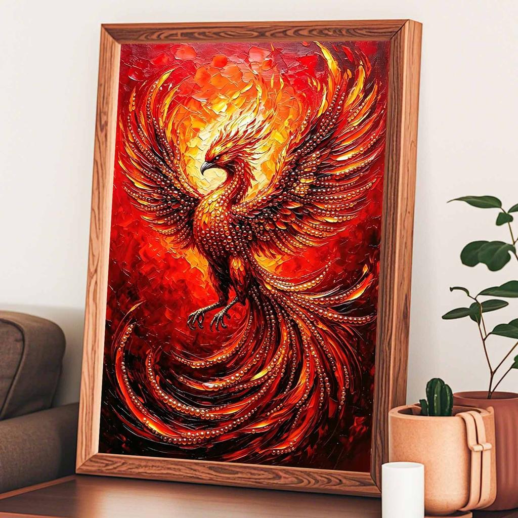 Framed Pearl Bead Painting Kit Rising Phoenix Design DIY Shiny Canvas Art Relaxing Craft Gift for Craft Lovers Wall Decor Home Ornament