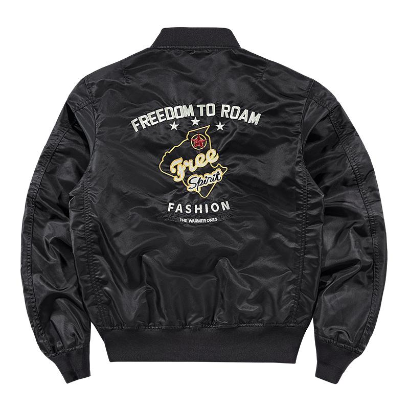 Autumn Men MA-1 Flight Bomber Jacket Badge Embroidery Patches Rib Knit Collar Zip Up Windproof Army Pilot Military Streetwear Casual Outerwear Coat