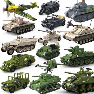 טנקים צבאיים סטיוארט SdKfz251 פנצר VI שרמן צבא ארה"ב קואן גואן חייל מלחמת העולם השנייה דגם לבני בניין לבנה ילד צעצוע לילדים