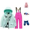 Dětská módní lyžařská souprava pro chlapce a dívky, zateplená, voděodolná, termo lyžařská souprava, pětidílný komplet s bundou a kalhotami