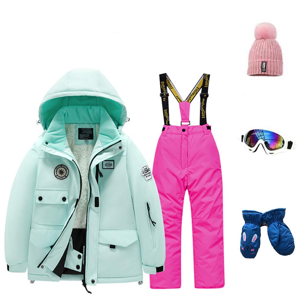 Children's Fashion Skiwear Set Boys' And Girls' Thickened Waterproof Thermal Ski Suit Five-Piece Outfit With Jacket And Trousers