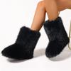 Women's Furry Faux Fur Boots Fuzzy Fluffy Mid Calf Snow Boots Winter Suede Warm Fur Lined Booties Flat Boots for Women Casual Ankle Booties Shoes
